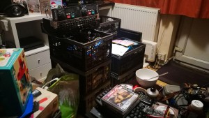 A few of the crates of stuff from TK's room.